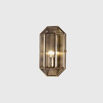 Binding Hall Small Brass Lantern Wall Light in Burnished Brass and Clear Glass