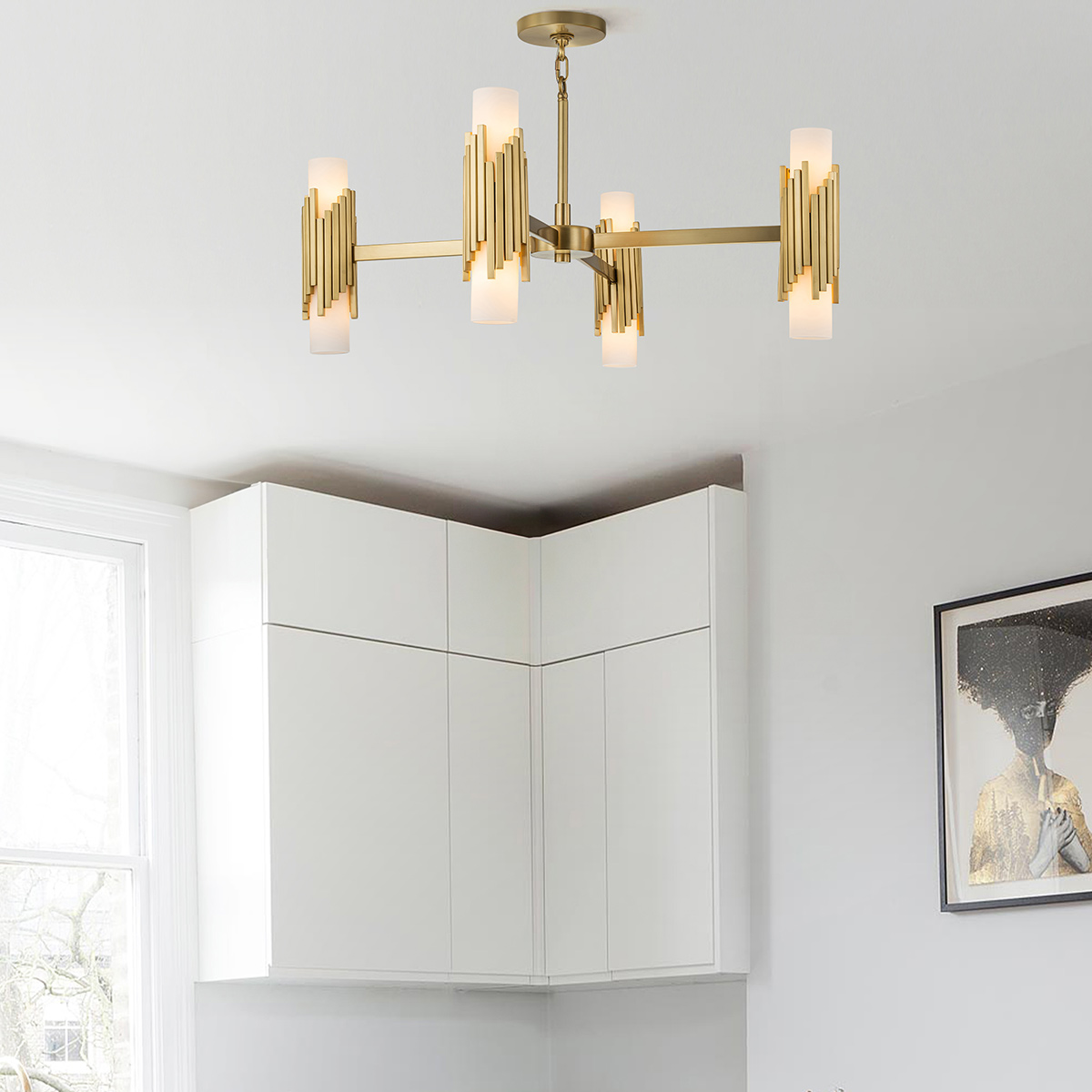 Blackwood Manor Contemporary Chandelier Aged Brass Blackwood Manor Contemporary Chandelier Aged Brass — in situ view