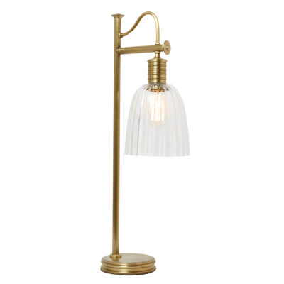 Brackenfield Aged Brass Table Lamp with Ribbed Glass Shade