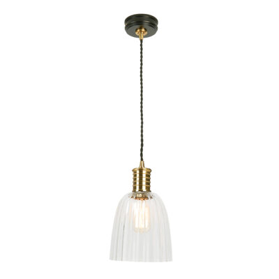 Brackenfield Fluted Glass Pendant Black and Brass