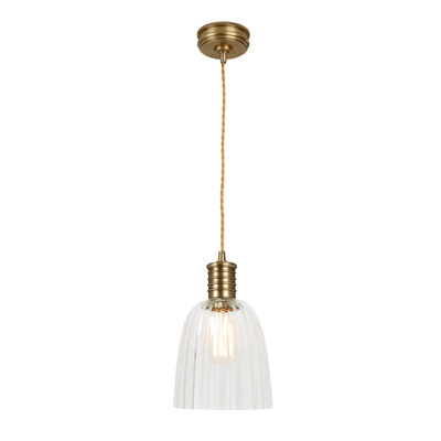 Brackenfield Hamptons Ribbed Glass Pendant Aged Brass