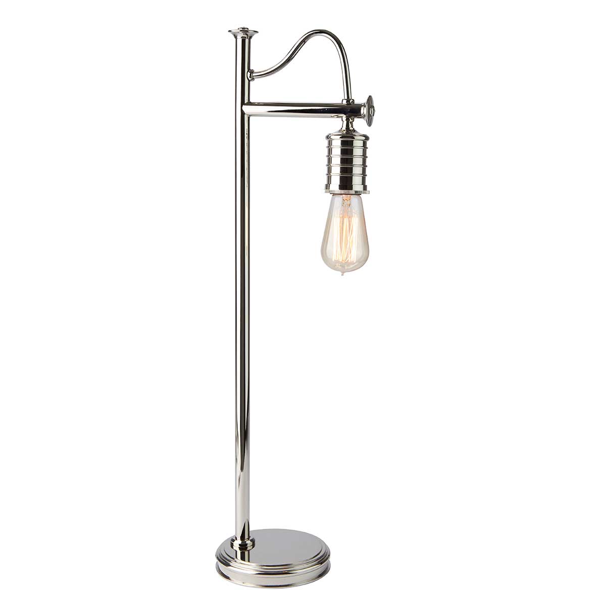 Brackenfield Industrial Table Lamp in Polished Nickel with Ribbed Glass Shade Brackenfield Industrial Table Lamp in Polished Nickel with Ribbed Glass Shade