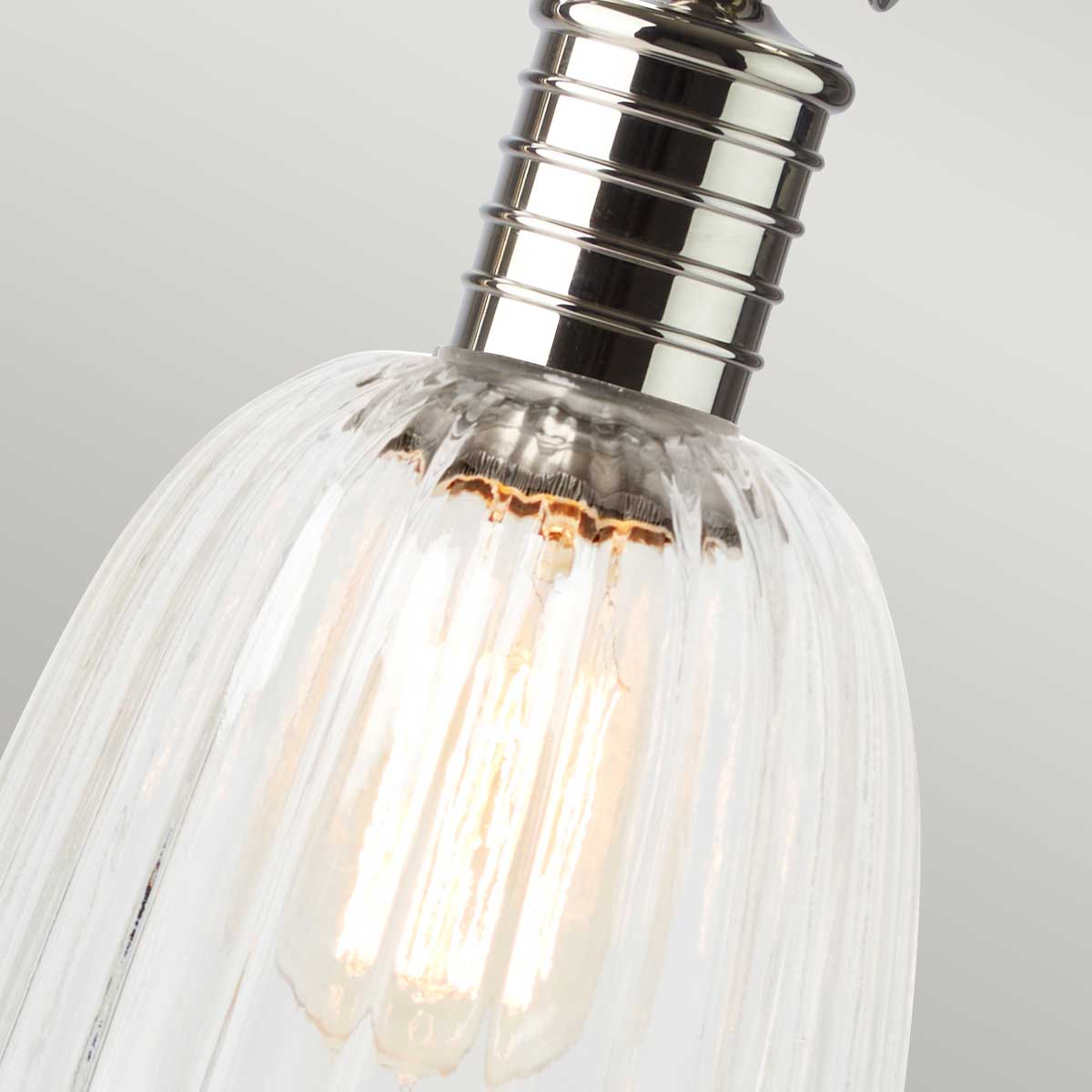 Brackenfield Industrial Table Lamp in Polished Nickel with Ribbed Glass Shade Brackenfield Industrial Table Lamp in Polished Nickel with Ribbed Glass Shade — detail view