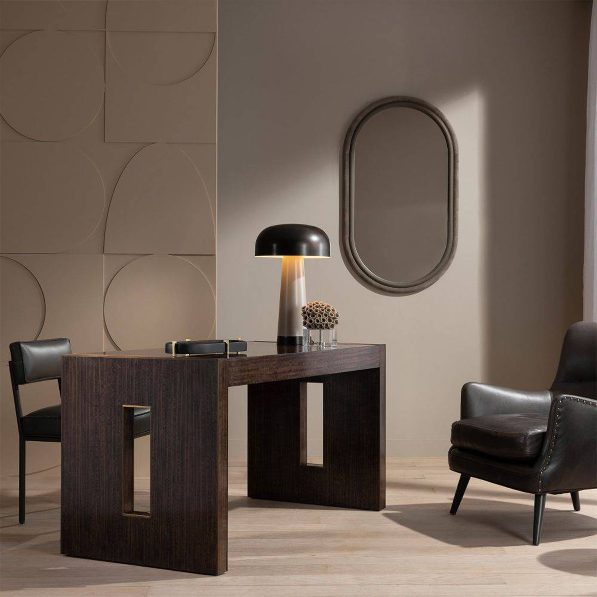 Brackenmoor Mushroom Table Lamp in English Bronze and Taupe Brackenmoor Mushroom Table Lamp in English Bronze and Taupe — in situ view