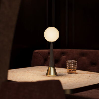 Brackfield Contemporary Cordless Table Lamp Aged Brass and Dark Grey — in situ view