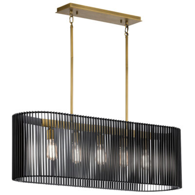 Braemount Retro Modern Linear Chandelier Black & Natural Brass