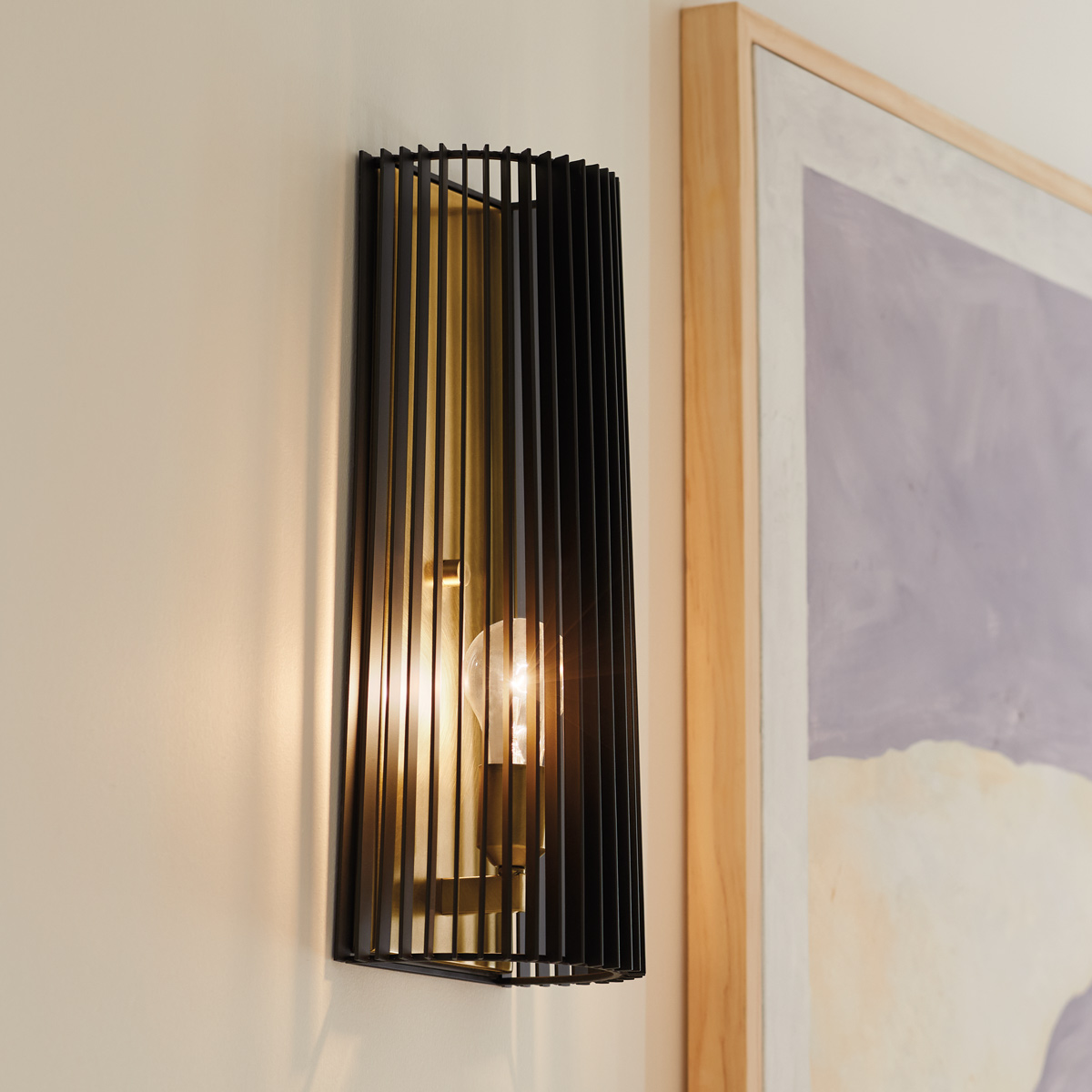 Braemount Retro Modern Wall Light Black & Natural Brass Braemount Retro Modern Wall Light Black & Natural Brass — in situ view