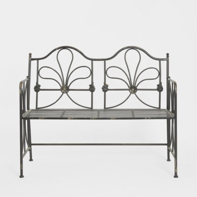 Briarcourt Folding Bench French Provincial Scrolled Black Iron Garden Bench
