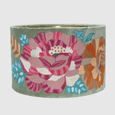 Brooklyn French Provincial Peony Embroidered Drum Shade Sage