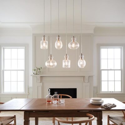 Brushed Coastal Fluted Glass Pendant Nickel — in situ view