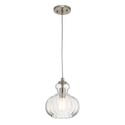 Brushed Coastal French Provincial Ribbed Glass Pendant Brushed Nickel