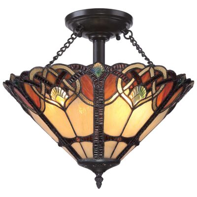 Buryfield Tiffany Style Ceiling Semi-Flush Vintage Bronze