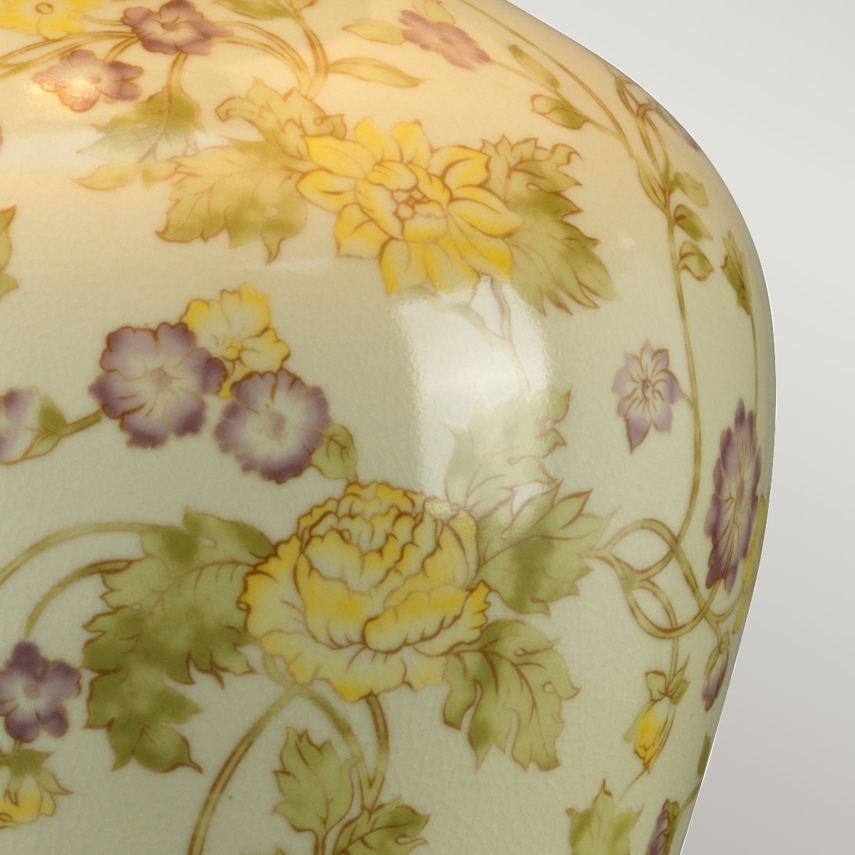 Buttercup Meadow French Provincial Table Lamp Yellow and Purple Floral Porcelain Buttercup Meadow French Provincial Table Lamp Yellow and Purple Floral Porcelain — detail view