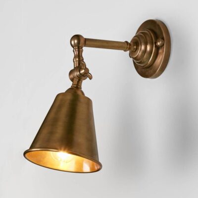 Byrneford Industrial Wall Light with Cone Metal Shade Antique Brass