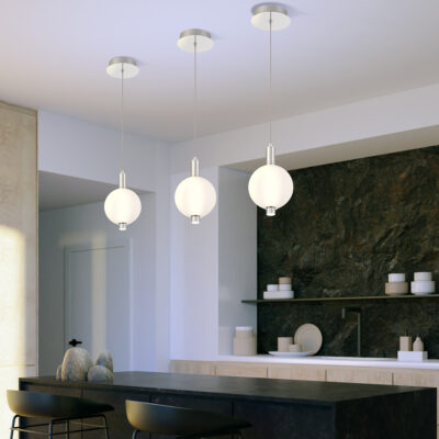 Cabarita Hamptons Ribbed Glass Mini Pendant Polished Nickel — in situ view