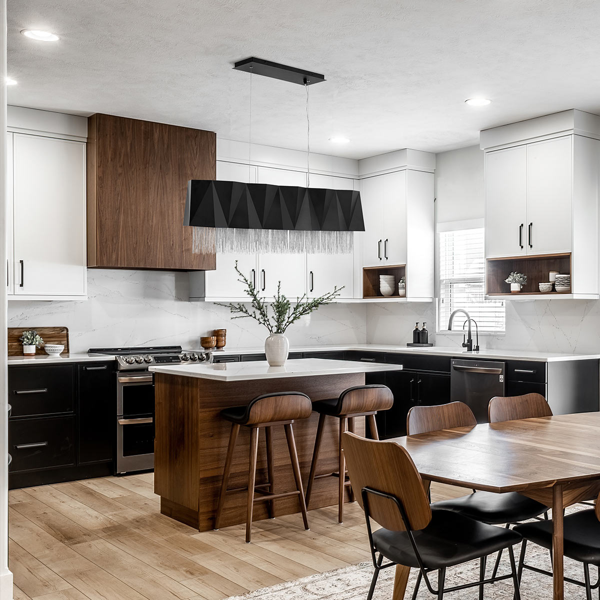Cabarita Point Contemporary Linear Chandelier Satin Black Silver Cabarita Point Contemporary Linear Chandelier Satin Black Silver — in situ view
