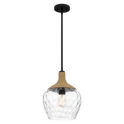 Camberford Hamptons Pendant Matte Black With Natural Rope And Water Glass Shade