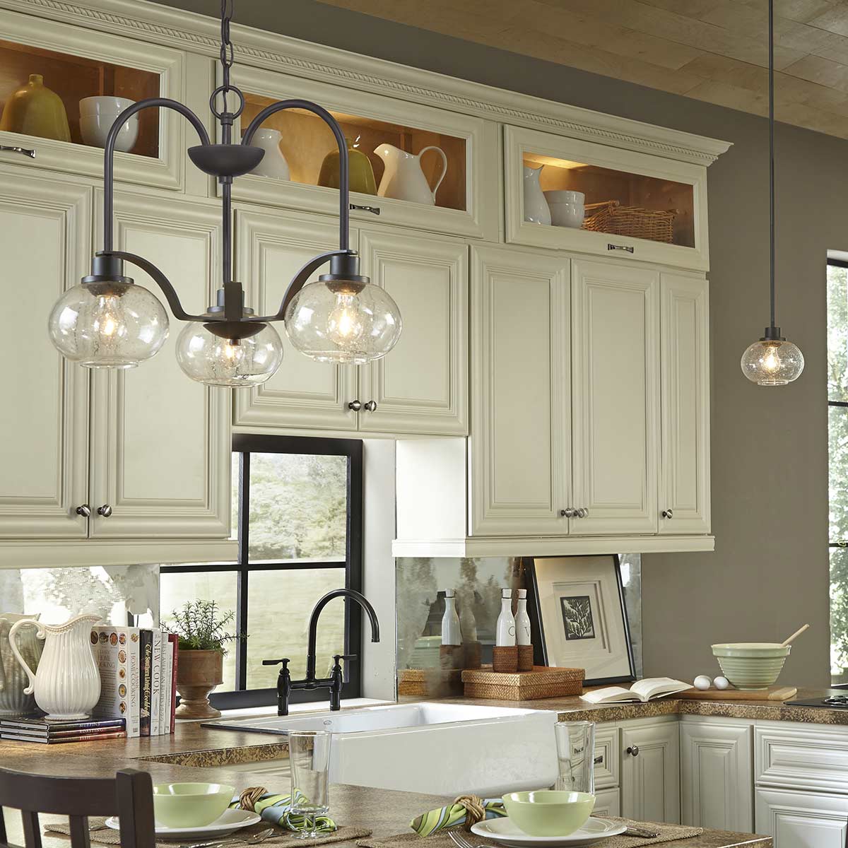 Camberford Semi-Flush Heritage Bronze 3 Light Chandelier Camberford Semi-Flush Heritage Bronze 3 Light Chandelier — in situ view