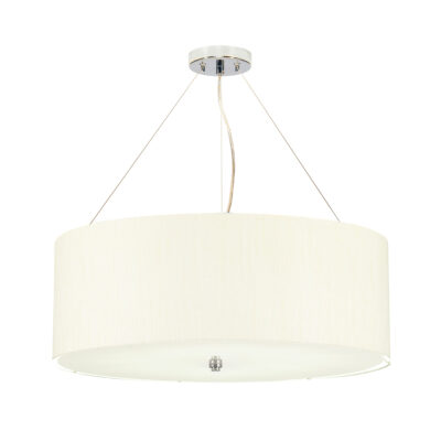 Camberton Hall Hamptons Drum Pendant Ivory Silk Shade Polished Chrome