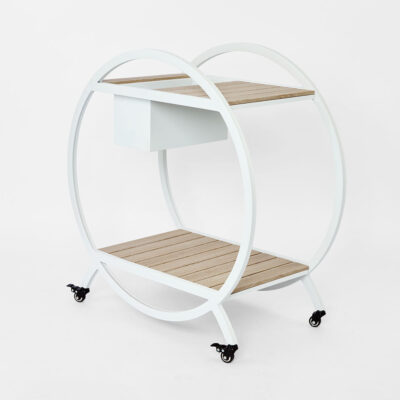 Camberwell Trolley Hamptons Round Outdoor Bar Cart in White