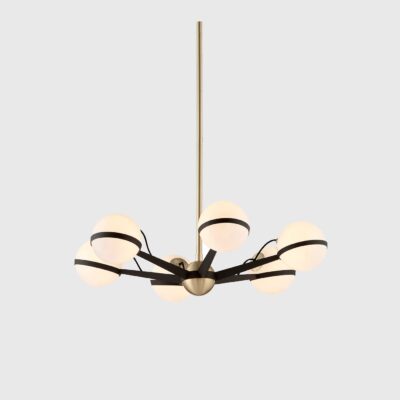 Camborne Contemporary 6 Light Sputnik Pendant Bronze and Brass Opal