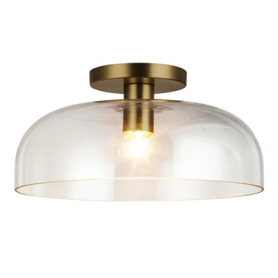 Camdenhurst Hamptons Glass Dome Semi-Flush Ceiling Light Brushed Gold