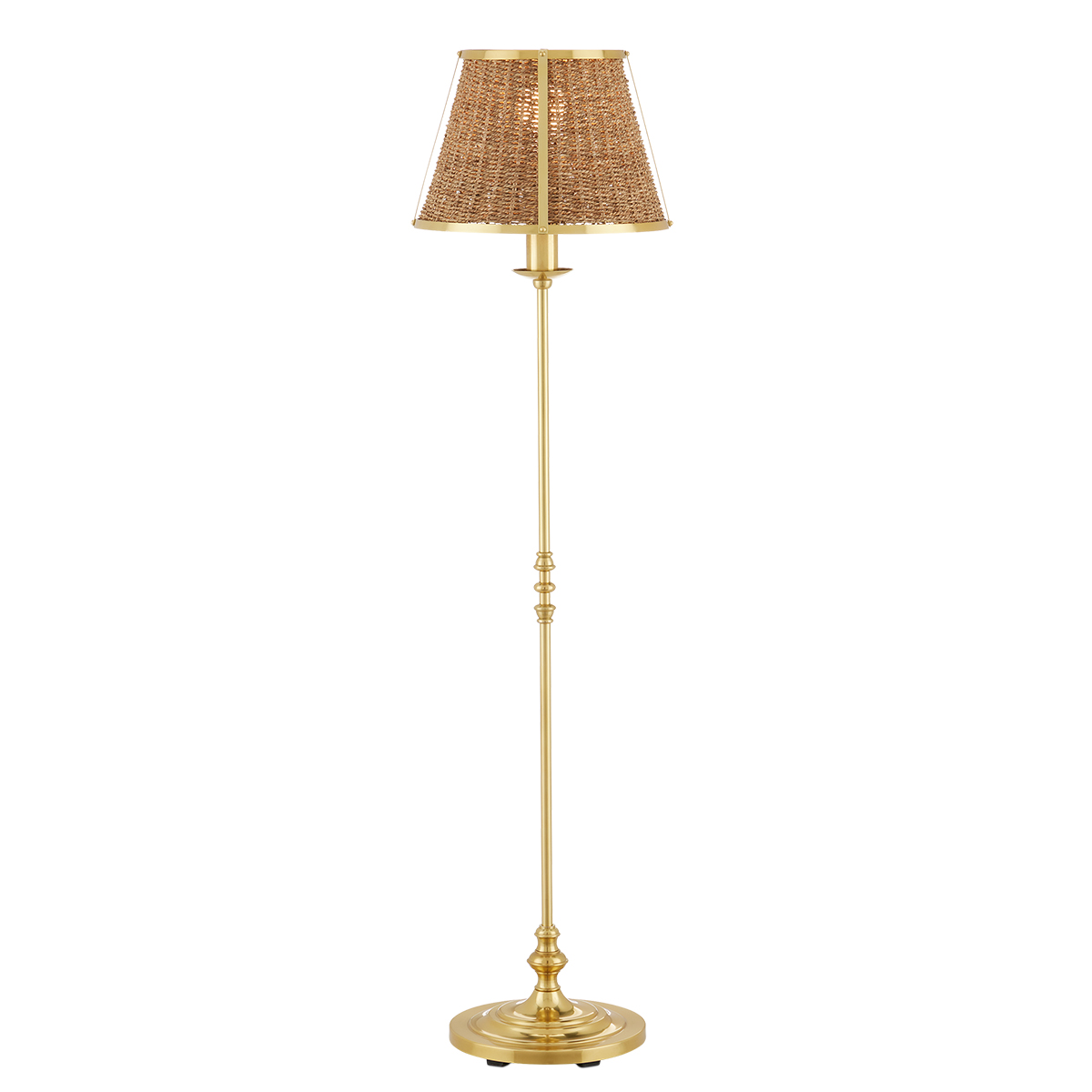 Cape Fenwick French Provincial Floor Lamp Polished Brass and Seagrass Cape Fenwick French Provincial Floor Lamp Polished Brass and Seagrass