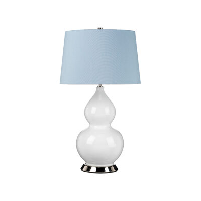 Cardenna Hamptons Gourd Table Lamp White with Blue Shade