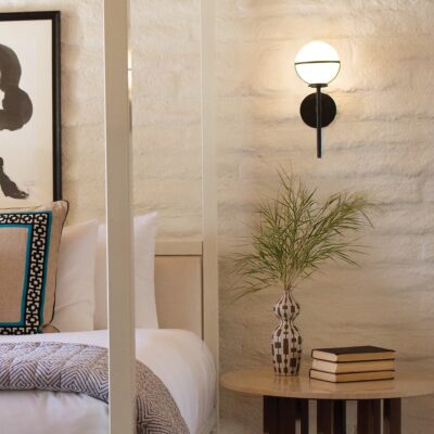 Carlisle Field Art Deco Wall Light Black Opal Glass — in situ view