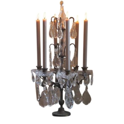 Carrington French Provincial Six Arm Crystal Candelabra Brass and Clear Glass