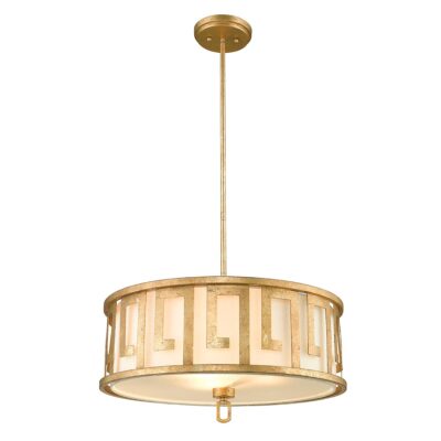 Cascadene Grecian Key Drum Pendant in Distressed Gold and Ivory