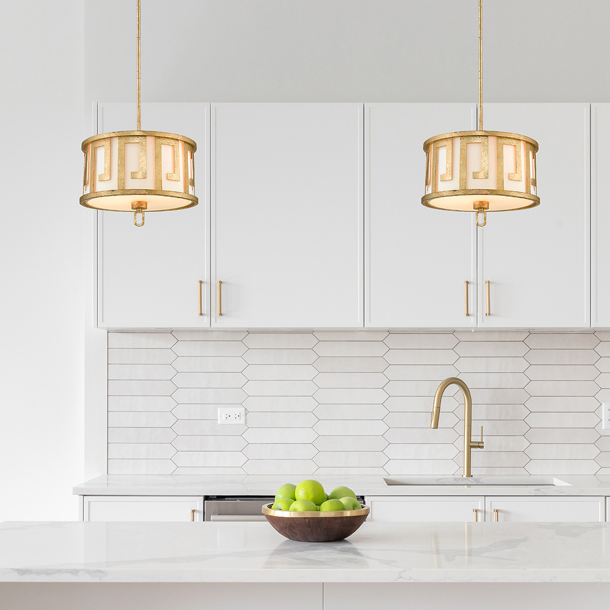 Cascadene Hamptons Drum Pendant Distressed Gold and Ivory Cascadene Hamptons Drum Pendant Distressed Gold and Ivory — lifestyle