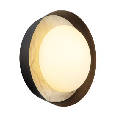Castellan Heritage Round Bronze Wall Light With Alabaster Backplate