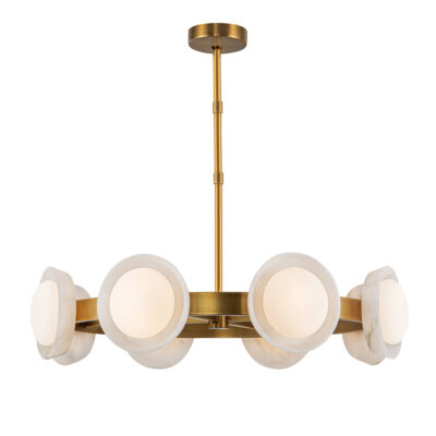 Castellan Retro Modern Alabaster Wheel Chandelier Vintage Brass