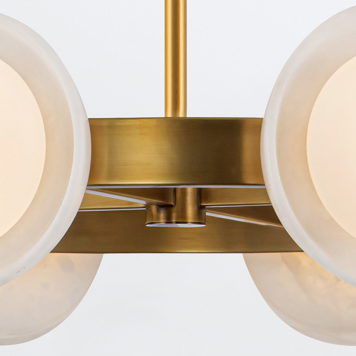 Castellan Retro Modern Alabaster Wheel Chandelier Vintage Brass Castellan Retro Modern Alabaster Wheel Chandelier Vintage Brass — detail view