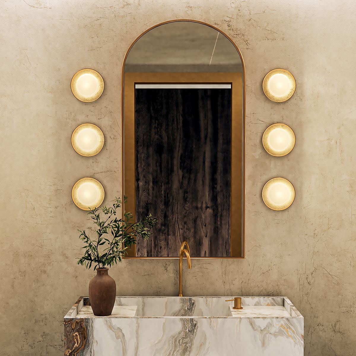 Castellan Round Alabaster Wall Light Vintage Brass Castellan Round Alabaster Wall Light Vintage Brass — in situ view