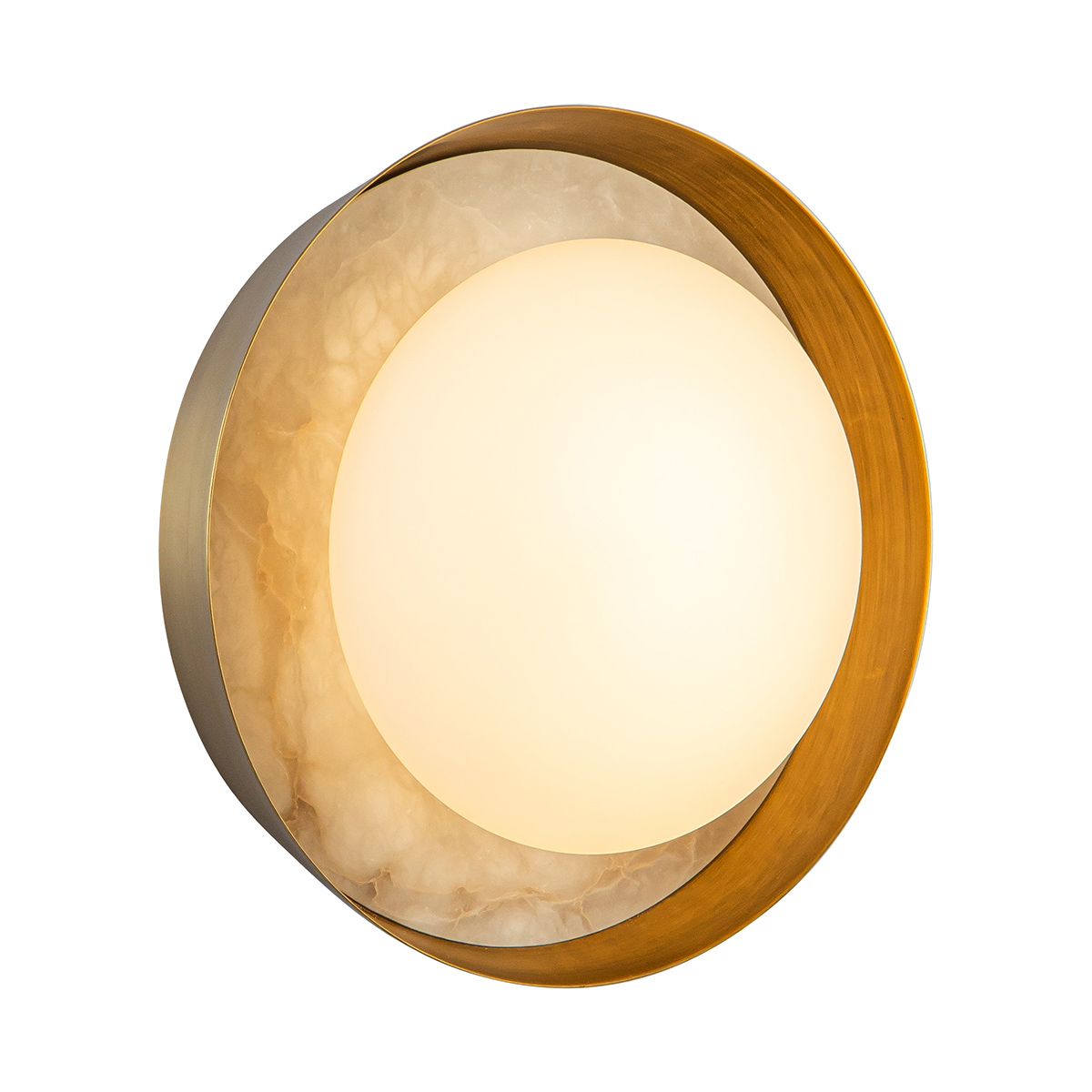 Castellan Round Alabaster Wall Light Vintage Brass