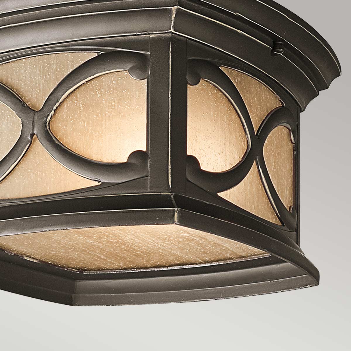 Castellara Traditional Outdoor Ceiling Flush in Olde Bronze Castellara Traditional Outdoor Ceiling Flush in Olde Bronze β detail view