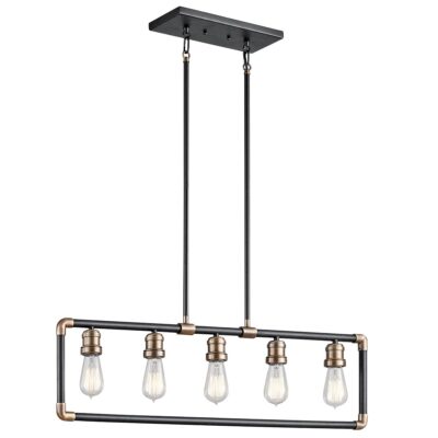 Castleworth Industrial Linear Chandelier Black and Natural Brass