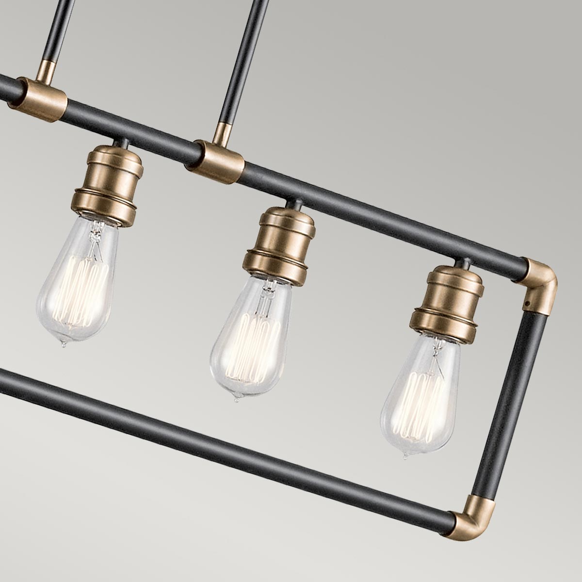 Castleworth Industrial Linear Chandelier Black and Natural Brass Castleworth Industrial Linear Chandelier Black and Natural Brass — detail view