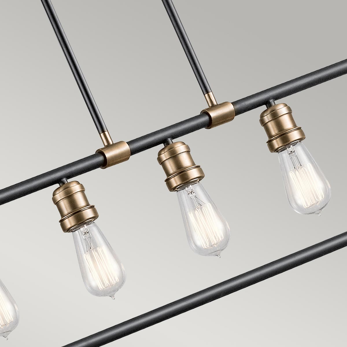 Castleworth Industrial Linear Chandelier Black and Natural Brass Castleworth Industrial Linear Chandelier Black and Natural Brass — detail view