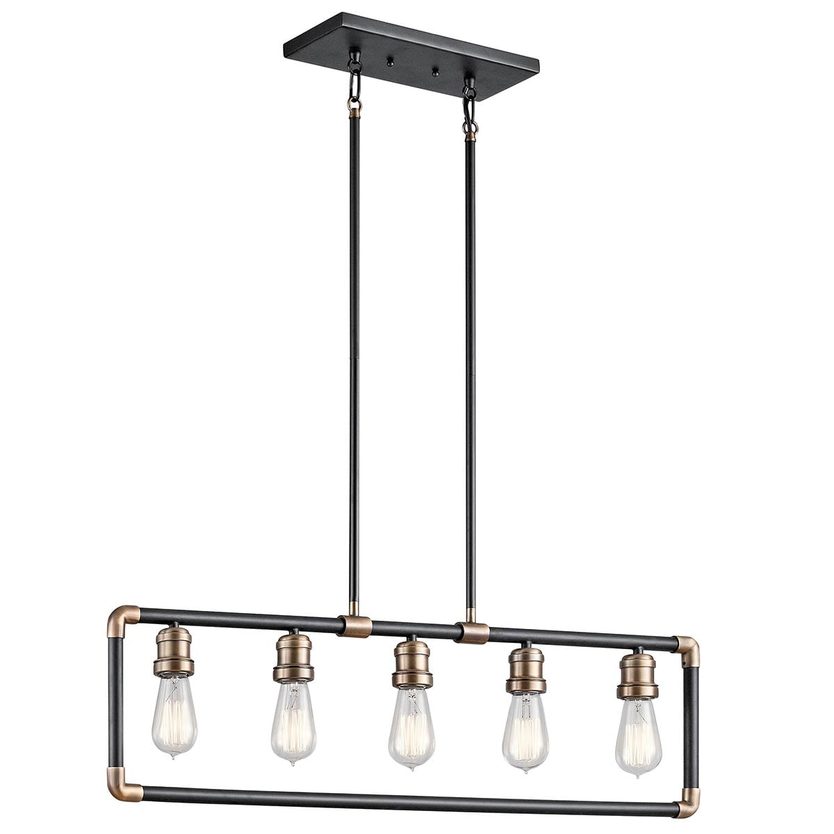 Castleworth Industrial Linear Chandelier Black and Natural Brass