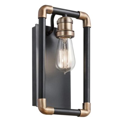 Castleworth Industrial Wall Light Black and Natural Brass
