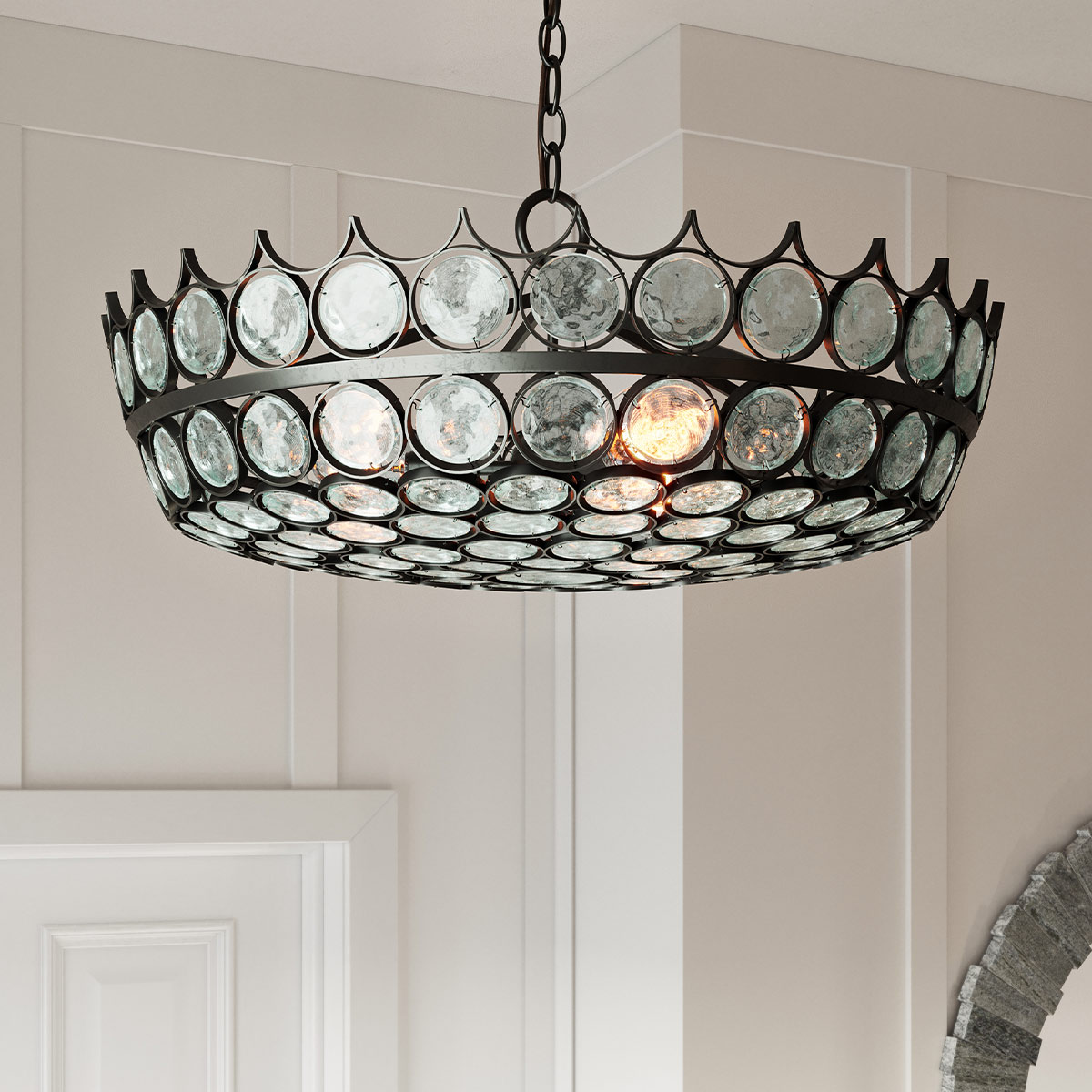Cavenham French Provincial Crystal Disc Chandelier Bronze Cavenham French Provincial Crystal Disc Chandelier Bronze — in situ view