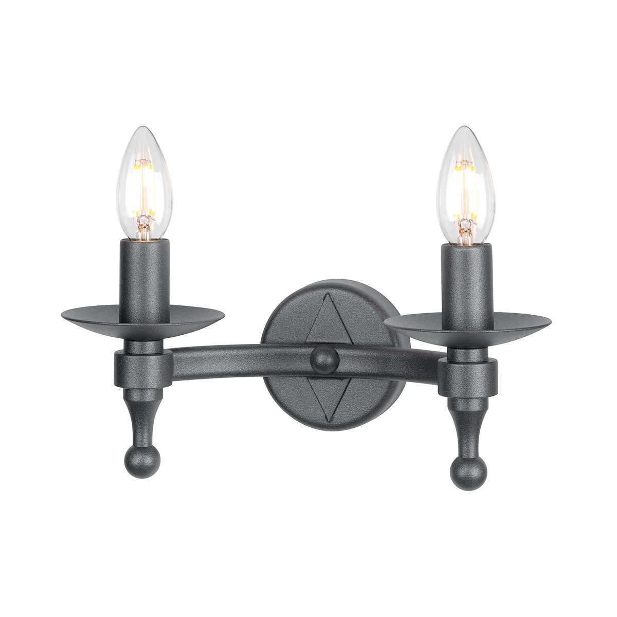 Chalcombe Hall Country Twin Arm Wall Light Graphite Black