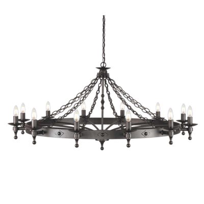Chalcombe Hall Medieval Style 12 Light Wagon Wheel Chandelier Graphite Black