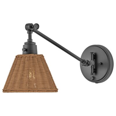 Chantry Hamptons Wall Light Black With Natural Rattan Shade