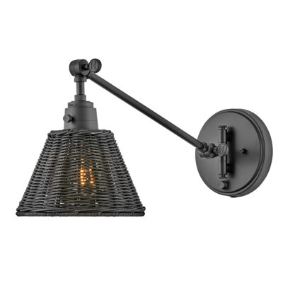 Chantry Industrial Wall Light Black Rattan Shade