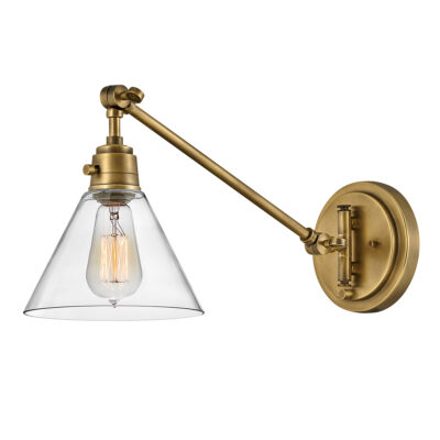 Chantry Industrial Wall Light Heritage Brass with Clear Glass Shade