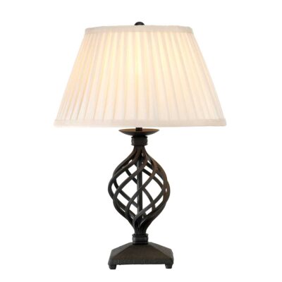 Chapel Row French Provincial Barley Twist Table Lamp Black with Ivory Pleated Shade